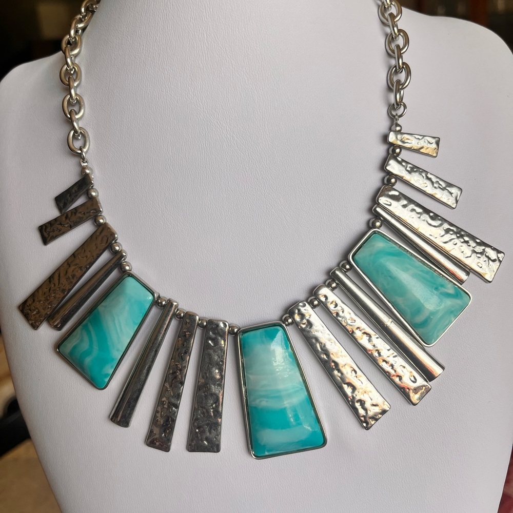 Robert Rose Silver and Blue Fan Pendant Necklace